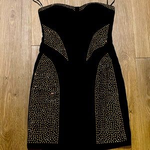 Size S — Gold studded black mini dress